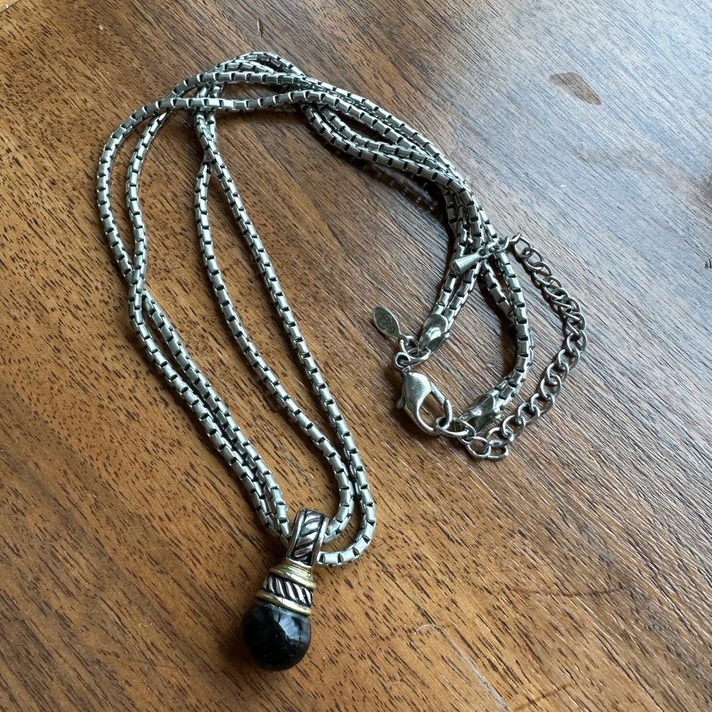 Premier Designs MARBLE black hematite bead silver necklace pendant